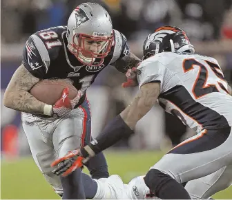  ?? STAFF FILE PHOTO BY MATT STONE ?? LONG ODDS: A determinat­ion that Aaron Hernandez, above left, suffered head trauma throughout his football career could open the door to litigation, but it would be a difficult case to prove, sports attorneys say.