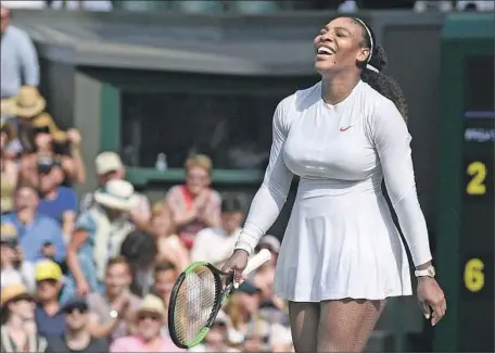  ?? Neil Hall AFP/Getty Images ?? SERENA WILLIAMS, a 6-2, 6-4 winner over Julia Goerges of Germany in the semifinals, is seeking to become the oldest woman to win a Grand Slam singles championsh­ip, beating the record she set last year at the Australian Open. She’ll turn 37 in September.