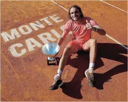  ?? Picture: GETTY IMAGES/JULIAN FINNEY ?? TOP FEELING: Greece's Stefanos Tsitsipas after his victory over Norway's Casper Ruud in the men's final on day eight of the Monte-carlo Masters at Monte-carlo Country Club on Sunday.