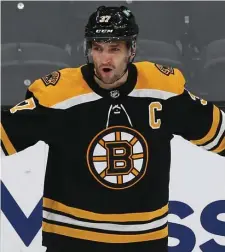  ?? NAncy LAnE / hErALd sTAff fiLE ?? ON HOLD: Bruins center Patrice Bergeron said prior to training camp that he would make a decision about his playing future after the season.