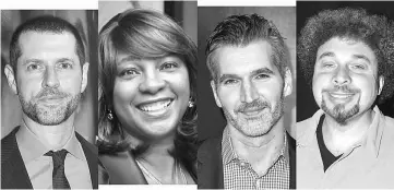  ??  ?? D.B. Weiss (left) and David Benioff (second right), creators of ‘Game of Thrones’ and planned ‘Confederat­e’ drama and, their writing partners Nichelle (second left) and Malcolm Spellman (right).