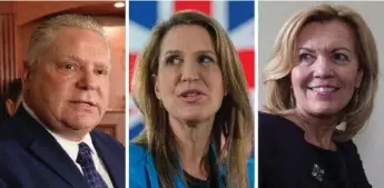  ?? RENÉ JOHNSTON/RICK MADONIK/CHRIS YOUNG/TORONTO STAR/THE CANADIAN PRESS ?? Leadership candidates Doug Ford, Caroline Mulroney and Christine Elliott know party members oppose new taxes.