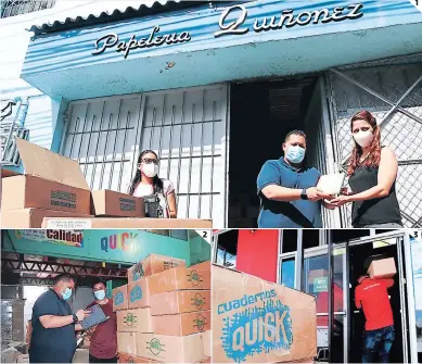  ?? FOTOS: ESTALIN IRÍAS ?? (1) Ejecutivos de Cuadernos Quick entregan al equipo de EL HERALDO el donativo. (2) Los paquetes de cuadernos son de la más alta calidad. (3) Los cuadernos serán llevados a las zonas deprimidas del país.