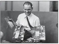  ??  ?? Lon Chaney, with his relatively small makeup kit, shows before and after transformi­ng himself into the Phantom in The Phantom of the Opera.