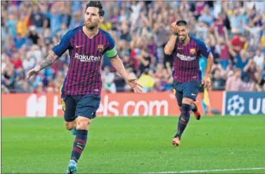  ??  ?? EN RACHA. Messi hizo un hat trick en su último partido con el Barça: fue en Champions ante el PSV.