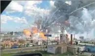  ?? JOSE LUIS TOLENTINO VIA AP ?? This image made from video shows an explosion ripping through the San Pablito fireworks’ market in Tultepec, Mexico, on Tuesday.