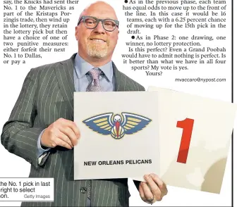  ?? Getty Images ?? JACKPOT: David Griffin’s Pelicans won the No. 1 pick in last year’s NBA draft lottery, allowing them the right to select coveted superstar-in-waiting Zion Williamson.