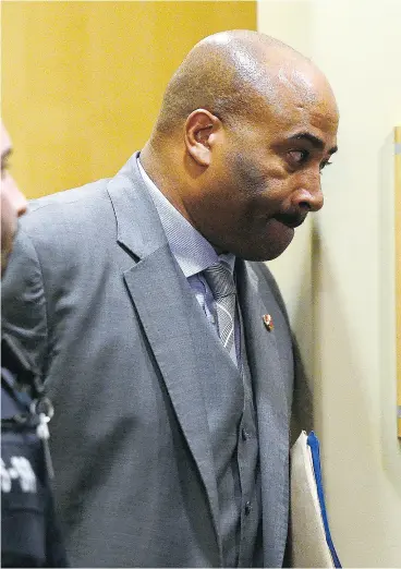  ?? SEAN KILPATRICK / THE CANADIAN PRESS ?? Sen. Don Meredith on Tuesday leaves the Senate’s ethics committee, which is calling for him to be expelled over having sex with a teenage girl. “He has brought disrepute to himself and to the institutio­n,” the committee’s report says.