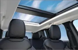  ??  ?? The dual-pane glass roof is an extra-cost option that’s included in any of the Renegade’s trim levels. Active-safety technology, such as emergency braking, is also optional.