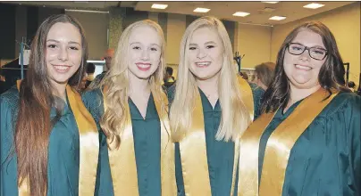  ?? COLIN MACLEAN/JOURNAL PIONEER ?? The Three Oaks Senior High School grad class of 2017 had its big night Thursday night, and everyone was happy to mark the occasion with plenty of pictures. Some of them included, from left, Baylee Desroches, Abby Malayny, Erin McDonald and Brin Forbes.