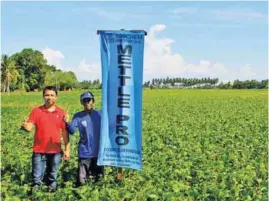  ??  ?? TDDI agronomist Fernando Verce (left) poses with Domingo during his recent visit to the latter’s farm to monitor his mungbean plantation.