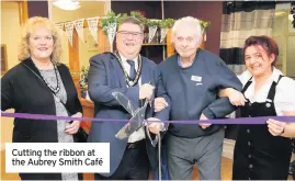  ??  ?? Cutting the ribbon at the Aubrey Smith Café