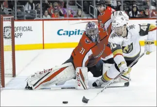  ?? Alex Brandon ?? The Associated Press Golden Knights center Ryan Carpenter, right, has scored in each of the past two games while playing for the injured Will Carrier, who is expected to miss Thursday’s game at San Jose, Calif.