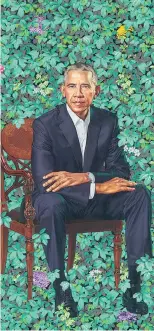  ??  ?? The official portraits of former U.S. president Barack Obama and former first lady Michelle Obama were unveiled at the National Portrait Gallery in Washington D.C., on Monday. “I tried to negotiate smaller ears and struck out,” the former president...
