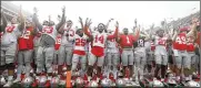  ??  ?? Ohio State sings “Carmen Ohio” after the 2018 spring game. This year’s spring game will be played on April 17.