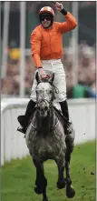  ??  ?? Jack Kennedy celebrates winning the Sky Bet Supreme Novices’ Hurdle on Labaik