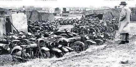  ??  ?? After the war, thousands of former military motorcycle­s were sold on to the public. Several different models apart from the best-known of wartime machines can be picked out in this picture.