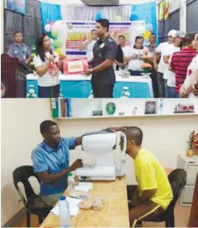  ?? CONTRIBUTE­D FOTO ?? INMATES’ DAY. Mayor Kristine Vanessa Chiong (top photo) of the City of Naga turns over the sewing machines to the city jail for its livelihood program, as an inmate has his eyes checked during the BJMP Inmates’ Day.