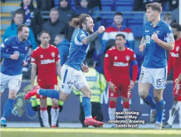  ??  ?? Equal footing:
Stevie May celebrates drawing
Saints level