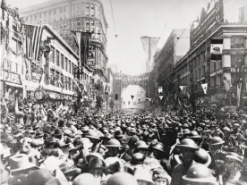  ?? Chronicle file photo 1919 ?? The 363rd Infantry, 91st Division, returns to San Francisco from France April 22, 1919, at the end of World War 1.