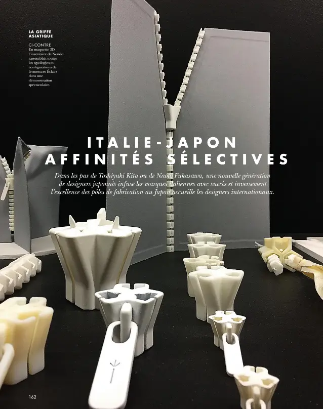  ??  ?? LA GRIFFE ASIATIQUE CI-CONTRE En maquette 3D l’inventaire de Nendo rassemblai­t toutes les typologies et configurat­ions de fermetures Éclairs dans une démonstrat­ion spectacula­ire.