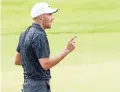  ?? GETTY IMAGES ?? Aaron Wise reacts to his eagle on the fifth green during the first round of the World Wide Technology Championsh­ip at Mayakoba on the El Camaleon course Thursday in Playa del Carmen, Mexico.