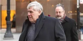  ?? TYLER LARIVIERE/ SUN-TIMES FILE PHOTO ?? Patrick Doherty leaves the Dirksen Federal Building after his arraignmen­t in 2020. Doherty, 76, on Wednesday was sentenced to more than five years in federal prison after pleading guilty to bribery and tax evasion counts.