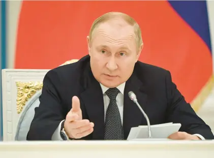  ?? TRIBUNE NEWS SERVICE ?? Russian President Vladimir Putin chairs a meeting of the State Council Presidium on May 25 at the Kremlin in Moscow.