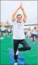  ?? TWITTER ?? Ayush minister Sarbananda Sonowal performs yoga in Mysuru on Tuesday.