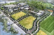  ?? CONTRIBUTE­D ?? This artist’s rendering depicts the layout of the Pittsburgh Yards developmen­t, which will rise on a 14-acre slice of a 31-acre site south of the city between University Avenue and the Beltline.