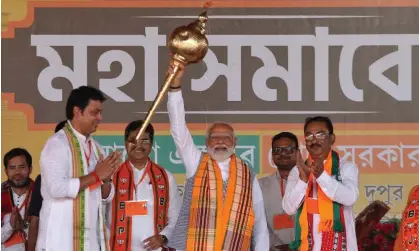  ?? ?? Narendra Modi at an election campaign rally in Agartala, north-east India. Photograph: Jayanta Dey/Reuters