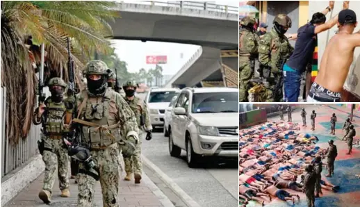  ?? ?? SEGURIDAD. Militares y policías patrullan las calles de las principale­s ciudades ecuatorian­as y mantienen el control de las cárceles.