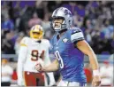  ?? PAUL SANCYA/ THE ASSOCIATED PRESS ?? Lions quarterbac­k Matthew Stafford pumps his fist after throwing an 18-yard touchdown pass to Anquan Boldin with 16 seconds to play for a 20-17 victory over the Washington Redskins on Sunday at Detroit.