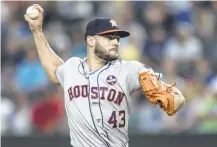  ?? Stephen Brashear / Getty Images ?? Lance McCullers Jr. gave the Astros 51⁄3 innings, allowing three runs, in his return from the disabled list Wednesday night.