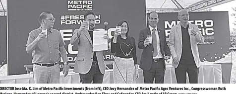  ?? ISRAELI EMBASSY ?? DIRECTOR Jose Ma. K. Lim of Metro Pacific Investment­s (from left), CEO Jovy Hernandez of Metro Pacific Agro Ventures Inc., Congresswo­man Ruth Mariano-hernandez of Laguna’s second district, Ambassador Ilan Fluss and Cofounder-ceo Ami Lustig of LR Group.