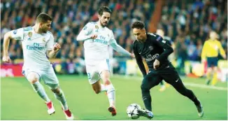  ??  ?? Neymar in action against Real Madrid in one of last season Champions League encounters.