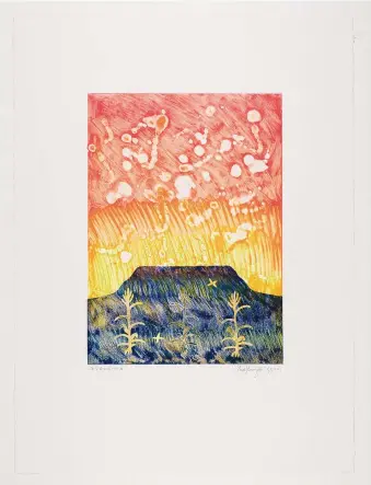  ?? COURTESY OF THE IAIA MUSEUM OF CONTEMPORA­RY NATIVE ARTS ?? Linda Lomahaftew­a, “Cerro Grande Fire IV,” 2001, monotype, 30-by-22 inches.