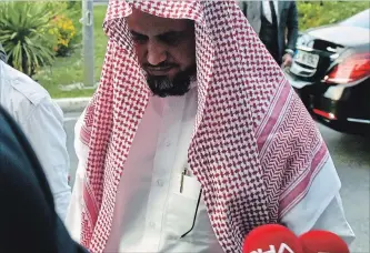  ?? THE ASSOCIATED PRESS ?? Saudi Arabia's top prosecutor Saud al-Mojeb walks to board a plane to leave Istanbul on Wednesday. A top Turkish prosecutor said Wednesday that Jamal Khashoggi was strangled as soon as he entered the consulate.