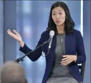  ?? ?? boston mayoral candidate city councilor michelle Wu speaks during a mayoral forum in roxbury on oct. 24.