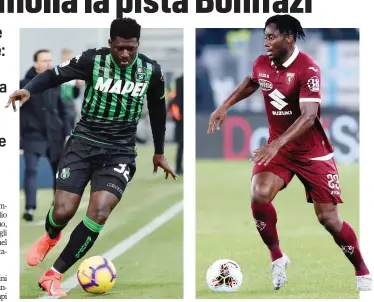  ?? GETTY BARTOLETTI ?? Alfred Duncan, 26 anni, centrocamp­ista del Sassuolo
Soualiho Meitè, 25 anni, centrocamp­ista del Torino