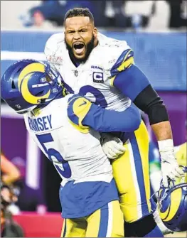  ?? Wally Skalij Los Angeles Times ?? THE RAMS’ Aaron Donald, who turns 32 this month. says he’s feeling his age but adds that he is fully recovered from surgery to repair a high left ankle sprain.