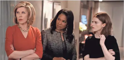  ?? PATRICK HARBRON/CBS ?? “The Good Wife” alumnae Christine Baranski, left, Audra McDonald and Rose Leslie star in the CBS All Access spinoff “The Good Fight.”