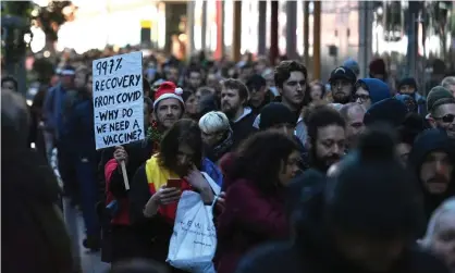  ??  ?? ‘Lobby groups funded by plutocrats and corporatio­ns are responsibl­e for much of the misinforma­tion that saturates public life.’ A protest march against Covid vaccines in east London, 5 December 2020. Photograph: Justin Tallis/AFP/Getty Images