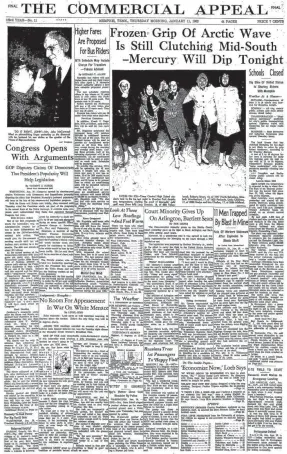  ?? THE COMMERCIAL APPEAL FILE PHOTO ?? A historic front page from Jan. 11, 1962.