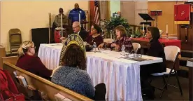  ?? KAITLIN SCHROEDER / STAFF ?? A panel of Premier Health leadership addressed community concerns Saturday morning about plans to close Good Samaritan Hospital. From left are, Craig Self, chief strategy officer, Barbara Johnson, chief of human resources, Mary Boosalis, president and...