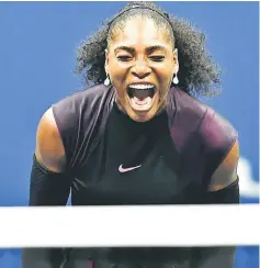  ??  ?? This file photo taken on Sept 8, 2016 shows Serena reacting after winning a point against Karolina Pliskova of Czech Republic during their US Open Women’s Singles semifinal match at the USTA Billie Jean King National Tennis Centre in New York. — AFP...