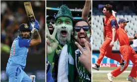  ?? Composite: Guardian Picture Desk ?? Stars of the T20 World Cup (from left): Suryakumar Yadav; Pakistan fans; Netherland­s celebrate beating South Africa.