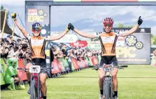  ?? Picture: EWALD SADIE/CAPE EPIC/SPORTZPICS ?? EMOTIONAL FINISH: Annika Langvad, left, and Kate Courtney celebrate winning the 2018 Absa Cape Epic after the final stage of the race in Paarl yesterday