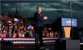  ?? Photograph: Octavio Jones/Reuters ?? Former President Donald Trump speaks to his supporters during the Save America Rally in Sarasota, Florida.