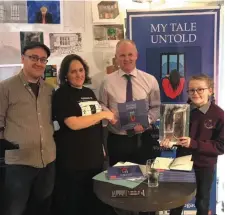  ??  ?? (L-R):‘My Tale Untold’ Illustrato­r Wayne O’Connor, Chairperso­n of Friends of Sligo Gaol Tamlyn McHugh, former Laureate na nÓg PJ Lynch and St John’s N.S. pupil Jasmine Funston whose winning drawing featured on the ‘Crime and Punishment in 19th &amp; 20th Century Ireland, 200 years of Sligo Gaol 1818-2018’, conference booklet.